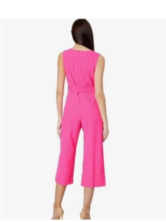 Vince Camuto Hot Pink Sleeveless V-Neck Tie-Waist Cropped Jumpsuit - Picture 2 of 5